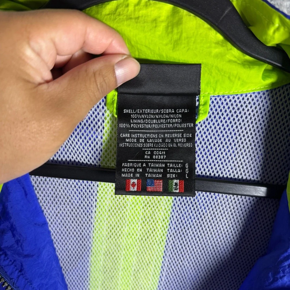 Vintage Adidas Equipment Windbreaker Jacket Mens Large Blue Neon Yellow 90s Zip‎